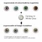 Mobile Preview: Farbige Kontaktlinsen Elena Bellucci Fantasy Series 4 White Gray Effekt auf 4 verschiedenen Augenfarben