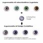 Preview: Effekt der violetten farbigen Kontaktlisen auf unterschiedlichen Augenfarben