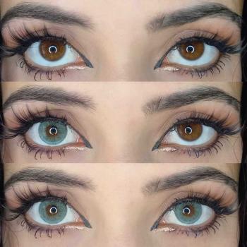 Blaue farbige Kontaktlinsen auf braunen Augen - LIEBEVUE Luxus Aqua