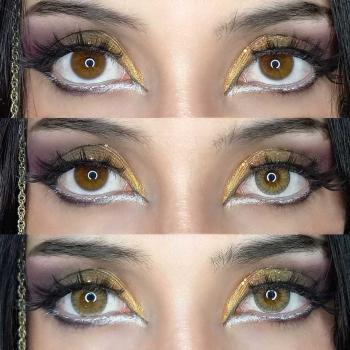 Preview: Liebevue Ardor Hazel – Braune Kontaktlinsen mit Stärke – 3 Monate – 2 Stück Preview: Das Model trägt haselnussbraune Kontaktlinsen auf braunen Augen – LIEBEVUE Ardour Hazel