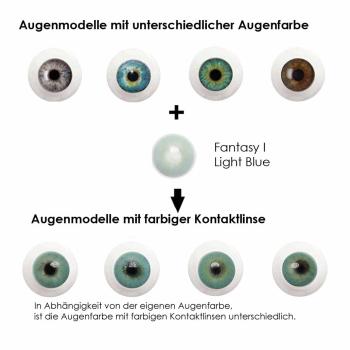 Farbige Kontaktlinsen Elena Bellucci Fantasy Series 1 Light Blue Effekt auf 4 verschiedenen Augenfarben