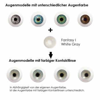 Farbige Kontaktlinsen Elena Bellucci Fantasy Series 1 White Gray Effekt auf 4 verschiedenen Augenfarben