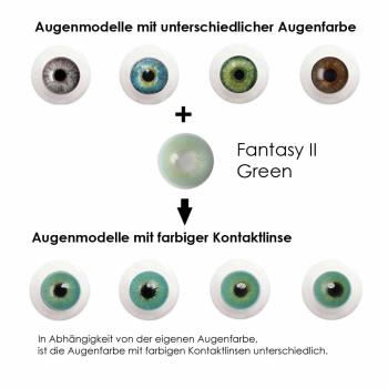 Farbige Kontaktlinsen Elena Bellucci Fantasy Series 2 Green Effekt auf 4 verschiedenen Augenfarben