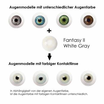 Farbige Kontaktlinsen Elena Bellucci Fantasy Series 2 White Gray Effekt auf 4 verschiedenen Augenfarben