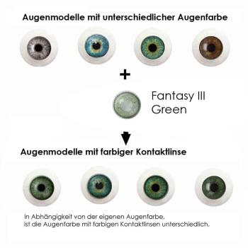 Farbige Kontaktlinsen Elena Bellucci Fantasy Series 3 Green Effekt auf 4 verschiedenen Augenfarben