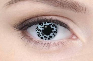 Farbige Kontaktlinsen Motivlinsen LIEBEVUE Leopard Muster weiss getragen