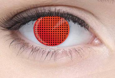 Farbige Kontaktlinsen Motivlinsen LIEBEVUE red screen rotes Sieb getragen