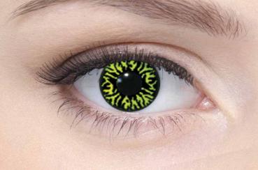 Farbige Kontaktlinsen Motivlinsen LIEBEVUE Wolf Auge schwarz gelb getragen