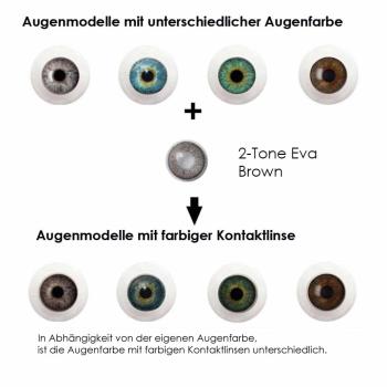 Farbige Kontaktlinsen LIEBEVUE 2-Tone Eva Brown Effekt auf 4 verschiedenen Augenfarben