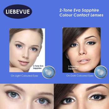 Preview: Liebevue Eva Sapphire – Farbige Blaue Kontaktlinsen ohne Stärke – 3 Monate – 2 Stück Preview: Model mit farbigen Kontaktlinsen