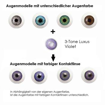 Farbige Kontaktlinsen LIEBEVUE 3-Tone Luxus Violet Effekt auf 4 verschiedenen Augenfarben