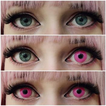 Preview: Liebevue Colour Accent Pink – Farbige Pinke Kontaktlinsen – Cosplay – 3 Monate – 2 Stück Preview: Effekt von pinken Kontaktlinsen Colour Accent Pink auf hellblauen Augen