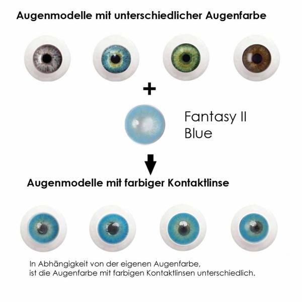 Farbige Kontaktlinsen Elena Bellucci Fantasy Series 2 Blue Effekt auf 4 verschiedenen Augenfarben