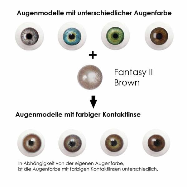Effekt der braunen farbigen Kontaktlisen auf unterschiedlichen Augenfarben  - Fantasy II Brown