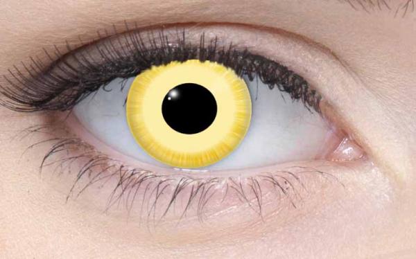 Farbige Kontaktlinsen Motivlinsen LIEBEVUE Avatar gelbes Auge getragen