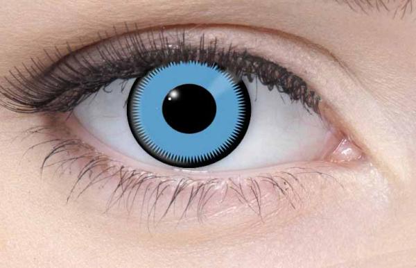 Farbige Kontaktlinsen Motivlinsen LIEBEVUE Saw blau getragen