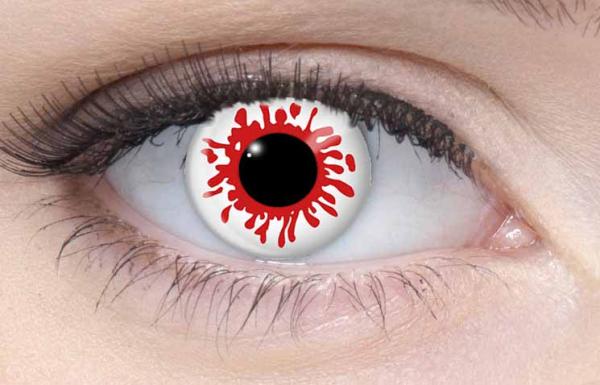 Farbige Kontaktlinsen Motivlinsen LIEBEVUE Blood Splat Blutspritzer getragen