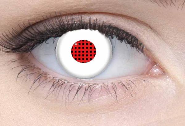 Farbige Kontaktlinsen Motivlinsen LIEBEVUE Humanoid rot weisses Auge getragen