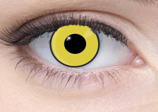 Farbige Kontaktlinsen Motivlinsen LIEBEVUE Mad Hatter verrueckter Hutmacher gelb getragen