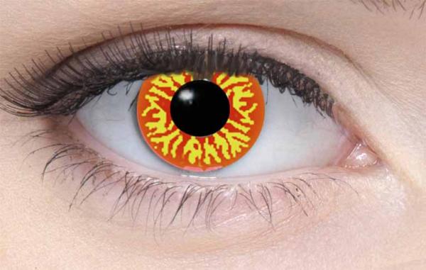 Farbige Kontaktlinsen Motivlinsen LIEBEVUE Wolf Auge rot gelb getragen