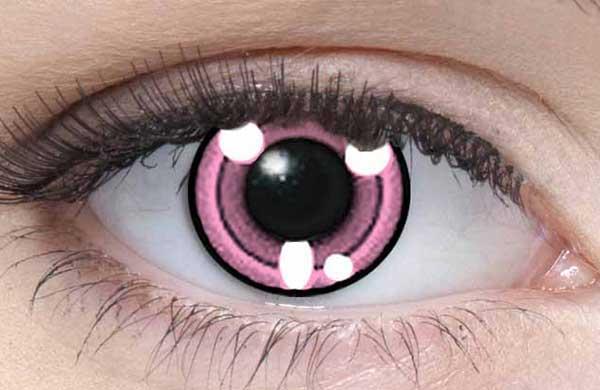 Farbige Kontaktlinsen Motivlinsen LIEBEVUE Manga Pink im Auge getragen