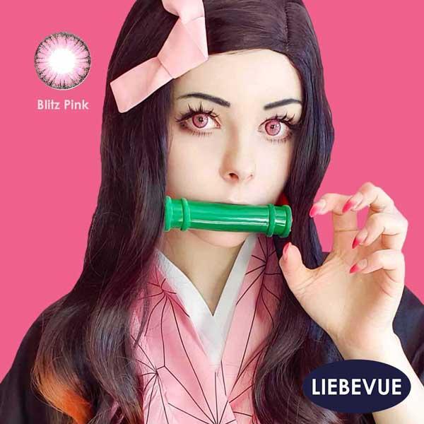 Nezuko Cosplay mit pinken Kontaktlinsen von LIEBEVUE - Blitz Pink