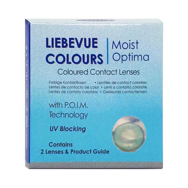 Verpackung der blauen farbigen Kontaktlinsen von LIEBEVUE