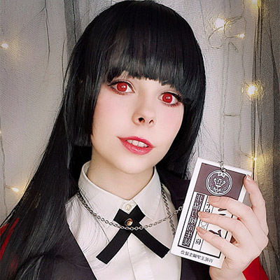 A Yumeko Jabami Anime Cosplay artist with red contact lenses from LIEBEVUE. A Yumeko Jabami Anime Cosplay artist with red contact lenses from LIEBEVUE.