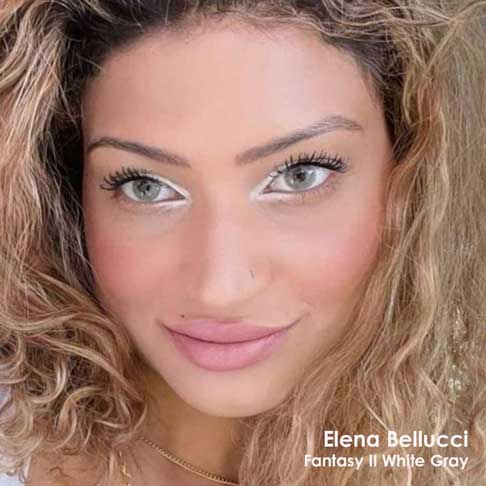 Model @oumou wears the White gray coloured contact lenses Elena Bellucci Fantasy II 