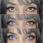 Preview: Model with brown eyes wears blue colored contact lenses by LIEBEVUE - Funky Blue Manson