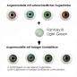 Preview: Effect of light green contact lenses on different eye colours - Fantasy III Green