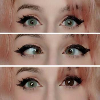 Preview: Elena Bellucci Fantasy II Green – Coloured Contact Lenses – 3 Months – 2 Lenses Preview: Model wearing green contact lenses on brown eyes