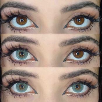 Preview: Liebevue Luxus Aqua – Cyan Coloured Contact Lenses – 3 Months – 2 Lenses Preview: Blue coloured contact lenses on brown eyes - LIEBEVUE Luxus Aqua