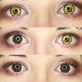 Preview: Liebevue Funky Twilight New Moon – Coloured Contact Lenses – Cosplay – 3 Months – 2 Lenses Preview: Yellow-black contact lenses on brown eyes - LIEBEVUE Funky Twilight new moon