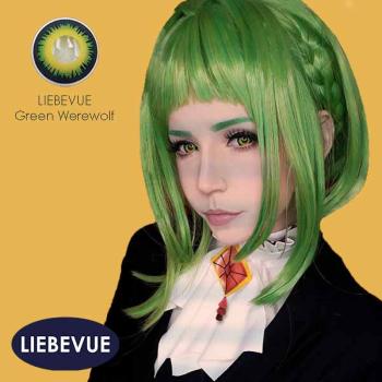 Preview: Liebevue Funky Green Werewolf – Coloured Contact Lenses – Halloween– 3 Months – 2 Lenses Preview: model wears green cosplay contact lenses - LIEBEVUE Green Werewolf