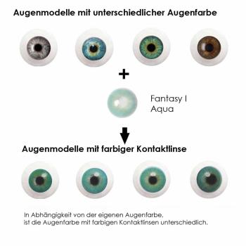 Preview: Elena Bellucci Fantasy I Aqua – Coloured Contact Lenses without power – 3 Months – 2 Lenses Preview: Effect of aqua coloured contact lenses on different eye colors