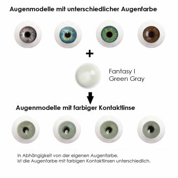 Coloured contact lenses Elena Bellucci Fantasy Series 1 Green Gray effect on 4 different eye colours