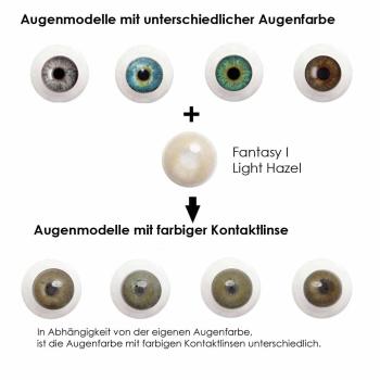 Coloured contact lenses Elena Bellucci Fantasy Series 1 Light Hazel effect on 4 different eye colours