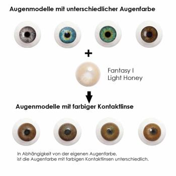 Coloured contact lenses Elena Bellucci Fantasy Series 1 Light Honey effect on 4 different eye colours