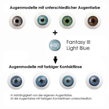 Coloured contact lenses Elena Bellucci Fantasy Series 3 Light Blue effect on 4 different eye colours