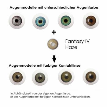 Coloured contact lenses Elena Bellucci Fantasy Series 4 hazel effect on 4 different eye colours