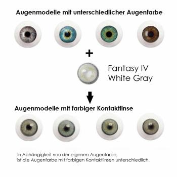 Coloured contact lenses Elena Bellucci Fantasy Series 4 White Gray effect on 4 different eye colours