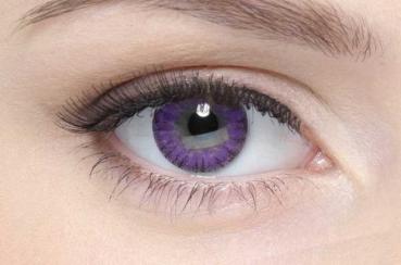Purple Anime Manga Coloured Contact Lenses worn on the eye