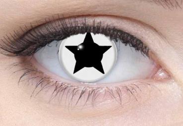 Coloured contact lenses costume contacts LIEBEVUE Black Star worn in the eye