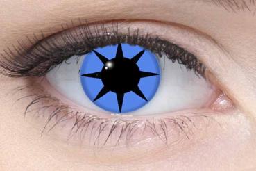 Coloured contact lenses costume contacts LIEBEVUE Blue Star worn in the eye