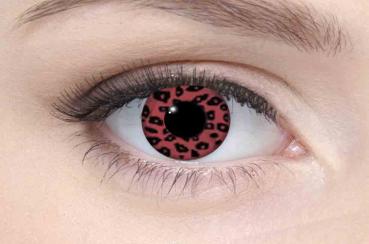 Coloured contact lenses costume contacts LIEBEVUE Leopard red worn in the eye