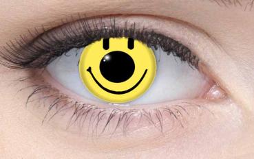 Coloured contact lenses costume contacts LIEBEVUE Smiley emoji worn in the eye