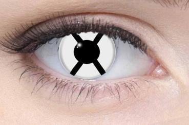 Coloured contact lenses costume contacts LIEBEVUE X-File worn in the eye
