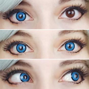 Blue Coloured Contact Lenses on brown eyes - LIEBEVUE Funky Saw Blue