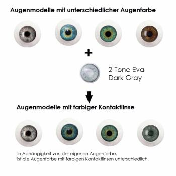 Coloured contact lenses LIEBEVUE 2-Tone Eva Dark Gray effect on 4 different eye colours
